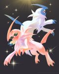  absol alternate_color bright_pupils claws commentary_request highres looking_at_viewer mei_ford no_humans parted_lips pokemon pokemon_(creature) red_eyes shiny_pokemon sparkle sunglasses white_fur white_pupils 