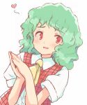  1girl aged_down ascot child female_child green_hair heart kazami_yuuka looking_to_the_side medium_hair open_mouth own_hands_together plaid plaid_vest red_eyes red_vest ripu_(lipi) short_sleeves simple_background solo touhou upper_body vest wavy_hair white_background yellow_ascot 