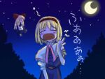  alice_margatroid bad_link blonde_hair blue_dress crescent dress fang headband lowres moon night shanghai_doll touhou tree verynezumi yawning 