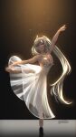  1girl ballerina ballet ballet_slippers bare_shoulders braid braided_bangs dress hair_ornament hololive hololive_indonesia long_hair minxei pantyhose pavolia_reine solo standing standing_on_one_leg virtual_youtuber white_pantyhose 