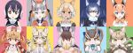  absurdres animal_costume animal_ear_fluff animal_ears brown_long-eared_bat_(kemono_friends) caracal_(kemono_friends) coyote_(kemono_friends) dire_wolf_(kemono_friends) extra_ears geoffroy&#039;s_cat_(kemono_friends) highres humboldt_penguin_(kemono_friends) island_fox_(kemono_friends) jungle_cat_(kemono_friends) kemono_friends kemono_friends_v_project large-spotted_genet_(kemono_friends) long_hair looking_at_viewer multiple_girls short_hair siberian_chipmunk_(kemono_friends) simple_background virtual_youtuber yoshizaki_mine 