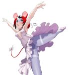  1girl animal_ears ballerina ballet ballet_slippers black_hair blue_eyes cleavage_cutout clothing_cutout dasdokter dress hakos_baelz highres hololive hololive_english leotard mouse_ears mouse_girl mouse_tail multicolored_hair pantyhose redhead simple_background solo streaked_hair tail tutu virtual_youtuber white_background white_hair 