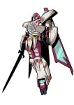  absurdres autobot clenched_hand floating highres holding holding_sword holding_weapon looking_down mecha mechanical_wings red_eyes robot science_fiction solo sword transformers transformers_cybertron vector_prime vetania weapon white_background wings 