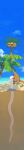  :d absurdres alolan_exeggutor black_eyes brown_eyes clouds commentary_request day fangs happi_xfyg highres no_humans open_mouth outdoors palm_tree pokemon pokemon_(creature) sand shore sky smile standing tall_image tongue tree water wiglett 