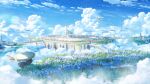  aircraft airship arch blue_sky bridge building chinese_commentary church city cityscape clouds commentary contrail day fantasy floating_island gate house motion_blur original outdoors scenery sky tree wall window xingyue_ling 