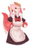  absurdres closed_eyes dragon_girl food fruit furry furry_female highres maid open_mouth pink_hair red_ribbon ribbon strawberry uyu_(soda_uyu) 