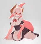  breasts dragon_girl dragon_horns furry furry_female highres horns maid medium_breasts non-web_source pink_eyes red_ribbon ribbon sitting solo uyu_(soda_uyu) 