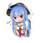 1girl absurdres artist_request blue_hair highres hinanawi_tenshi non-web_source red_eyes red_ribbon ribbon shirt source_request through_wall touhou wall white_shirt 