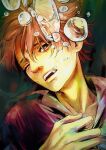  1boy air_bubble bubble children&#039;s_project collarbone eyebrows_hidden_by_hair highres male_focus non_(mangaka) one_eye_closed open_mouth orange_eyes portrait solo underwater 