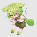  animal_ears bangs chibi confused crying crying_with_eyes_open full_body green_hair grey_background hair_between_eyes open_mouth original puffy_short_sleeves puffy_shorts puffy_sleeves sad short_sleeves shorts solo suteinua tears translation_request yellow_eyes 