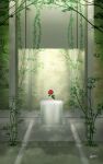  absurdres artist_name day fantasy flower h_yuusui highres light light_rays nature no_humans original outdoors pedestal plant road rose scenery signature spotlight sunlight vines 