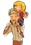  1boy 1girl aged_down beth_smith blonde_hair carrying child closed_eyes father_and_daughter hair_ornament hairclip messy_hair noko6 open_mouth piggyback rick_and_morty rick_sanchez short_hair smile spiky_hair unibrow 