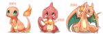  animal_focus arms_up blue_eyes blush breathing_fire charizard charmander charmeleon claws closed_mouth commentary dragon evolutionary_line fang fang_out fangs fangs_out fire flame-tipped_tail full_body green_eyes grey_eyes hands_on_own_head kneeling looking_at_viewer no_humans open_mouth outline pokedex_number pokemon pokemon_(creature) red_outline shira_(sirairo116) simple_background sitting spread_legs standing white_background 