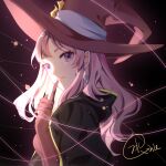  absurdres aisuqinle black_capelet black_clover capelet finger_to_mouth gloves hat highres pink_hair red_gloves red_headwear thread vanessa_enoteca violet_eyes witch witch_hat 