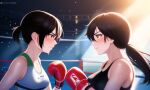  2girls boxing boxing_gloves commission multiple_girls original second-party_source test_(artist) wrestling_ring 