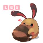  :3 animal_focus black_eyes blush brown_outline closed_mouth commentary_request full_body happy heart holding_own_tail lowres no_humans pokedex_number pokemon pokemon_(creature) sentret shira_(sirairo116) simple_background sitting smile solo tail white_background 