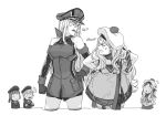  5girls anger_vein beret bismarck_(kancolle) cigarette commandant_teste_(kancolle) commentary_request cowboy_shot detached_sleeves dress greyscale hands_on_hips hat kantai_collection long_hair mole mole_under_eye monochrome multicolored_clothes multicolored_scarf multiple_girls peaked_cap pom_pom_(clothes) richelieu_(kancolle) scarf standing strapless strapless_dress thigh-highs translation_request two-tone_dress two-tone_gloves weidashming z1_leberecht_maass_(kancolle) z3_max_schultz_(kancolle) 