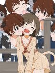  animal_ears bangs brown_eyes brown_hair cat_ears cat_tail clone dr._gero_(staedtler_0508) fang idolmaster idolmaster_cinderella_girls licking maekawa_miku multiple_girls nibbling oikawa_shizuku redhead short_hair tail 