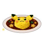  absurdres food highres no_humans pikachu plate pokemon rice star_(symbol) still_life studiolg watermark white_background 