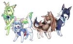  animal animalization antlers bangs blue_eyes blue_hair braid branch brown_eyes brown_hair ceres_fauna dog feather_hair_ornament feathers flower gawr_gura green_hair hair_flower hair_ornament hololive hololive_english long_hair mahoxyshoujo multicolored_hair multiple_girls nanashi_mumei ouro_kronii short_hair streaked_hair tail virtual_youtuber white_hair yellow_eyes 