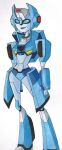  1girl alien blue_eyes blue_lips blue_panties breasts chromia curvy highres humanoid_robot medium_breasts panties robot simple_background solo thedarklordkeisha transformers transformers_animated underwear white_background 