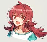  1girl :d ahoge bangs cropped_torso crossed_bangs grey_background hair_between_eyes idolmaster idolmaster_shiny_colors komiya_kaho looking_at_viewer melon22 red_eyes redhead simple_background sketch smile solo 