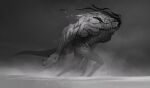  den_(denwhat) from_side gradient gradient_background grey_background greyscale headless highres monochrome monster muscular original tail wading walking water 