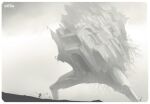  1other animal border building castle den_(denwhat) giant greyscale highres holding holding_weapon horse league_of_legends legends_of_runeterra monochrome standing weapon white_border 