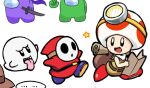  5others :d among_us character_request copyright_request crewmate_(among_us) headlamp holding holding_map holding_sword holding_weapon kiman lime_(among_us) map multiple_others purple_(among_us) smile super_mario_bros. sword toad_(mario) weapon 