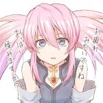  1girl blue_eyes elbow_gloves gloves long_hair looking_at_viewer mishiro_(andante) open_mouth pink_hair presea_combatir simple_background solo tales_of_(series) tales_of_symphonia twintails white_background 