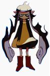  1girl absurdres arms_at_sides black_eyes black_hair black_shorts boots chromatic_aberration full_body highres inari1369 inkling inkling_girl legs_apart long_hair long_sleeves looking_at_viewer no_eyebrows no_mouth no_nose pointy_ears red_footwear ringed_eyes shorts simple_background sleeves_past_wrists solo splatoon_(series) standing suction_cups tentacle_hair very_long_hair white_background 