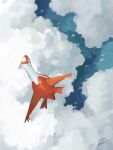  above_clouds bird clouds dated from_above highres latias mokuzou_(moku_ssbu) no_humans ocean pokemon pokemon_(creature) signature water wingull yellow_eyes 