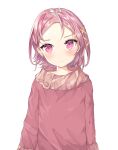  1girl absurdres ahoge bangs blush frown hair_ribbon highres keirara_kanono long_sleeves looking_to_the_side original parted_bangs pink_eyes pink_hair ribbon short_hair solo sweater upper_body v-shaped_eyebrows 