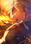  1boy alphen_(tales) armor fire from_side grey_hair jodesu male_focus open_mouth shiny shiny_hair short_hair shoulder_armor sketch solo tales_of_(series) tales_of_arise upper_body 