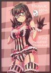 arm_garter blush body_blush bow bow_panties braid brown_hair bustier e20 english frills garter_belt garter_straps garters glasses gloves green_eyes grin hair_bow heart hits houzumi_kaede lingerie original panties smile solo speech_bubble spoken_heart striped thigh-highs thighhighs twin_braids twintails underwear v vertical-striped_legwear vertical-striped_panties vertical_stripes