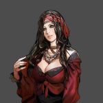  1girl absurdres black_hair blue_eyes breasts castlevania castlevania:_order_of_ecclesia cleavage gypsy highres hirooka_masaki jewelry konami large_breasts laura laura_(castlevania_ooe) lips long_hair necklace official_art solo 