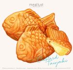  artist_name custard_cream english_text food food_focus highres meallust no_humans original simple_background still_life taiyaki twitter_username wagashi web_address white_background 