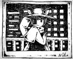  1other :3 animal_ears camera cat_ears city co8 hat highres monochrome niko_(oneshot) oneshot_(game) photo_(object) scarf tunic whiskers 