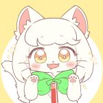  animal_ears cat cat_ears cat_tail fluffy fur furry furry_female green_ribbon nana_(twitter) open_mouth original ribbon simple_background tail whiskers white_fur white_hair yellow_pupils 