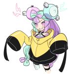  1girl aqua_hair dede_(qwea_00000) highres iono_(pokemon) lightning_bolt_symbol long_sleeves looking_at_viewer multicolored_hair oversized_clothes pink_eyes pink_hair pokemon pokemon_(game) pokemon_sv simple_background smile solo standing teeth thigh_strap twintails two-tone_hair white_background 