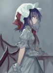  1girl ascot bat_wings breasts dress expressionless from_side fuepo hat low_wings mob_cap profile puffy_sleeves remilia_scarlet short_sleeves small_breasts solo touhou white_dress wings wrist_cuffs 