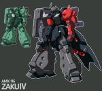  asaba_naoto character_name clenched_hands grey_background gundam horns mecha mobile_suit moon_gundam no_humans one-eyed pink_eyes robot science_fiction single_horn variations zaku_iv 