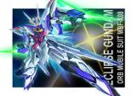  absurdres arm_blade border character_name clenched_hand commentary eclipse_gundam energy_blade eye_trail glowing glowing_eye gundam gundam_seed gundam_seed_eclipse highres ibuki_sakura_(sgw_v07) light_trail looking_at_viewer mecha mobile_suit no_humans robot science_fiction solo space weapon white_border 