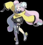  1girl aqua_hair bangs bow-shaped_hair character_hair_ornament hair_ornament iono_(pokemon) jacket long_hair looking_at_viewer multicolored_eyes multicolored_hair official_art open_mouth pink_hair pokemon pokemon_(game) pokemon_sv sharp_teeth shirt sleeveless sleeveless_shirt sleeves_past_fingers sleeves_past_wrists smile solo teeth third-party_source yellow_jacket 