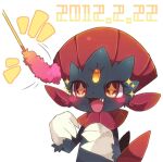  +_+ 1girl :3 animal_ears animal_hands black_fur blush blush_stickers body_fur cat_teaser claws commentary_request dated fangs flat_chest forehead_jewel furry furry_female hands_up happy lowres multiple_tails notice_lines open_mouth orange_gemstone partial_commentary pokemon pokemon_(creature) red_eyes shira_(sirairo116) simple_background smile solo sparkle tail two_tails upper_body weavile white_background 