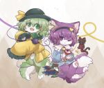  2girls blouse blue_shirt floral_print frilled_sleeves frills furrification furry green_skirt hair_ornament hairband haneko0216 hat hat_ribbon heart heart_hair_ornament heart_of_string kaenbyou_rin kaenbyou_rin_(cat) komeiji_koishi komeiji_satori long_sleeves multiple_girls pink_hair pink_skirt reiuji_utsuho reiuji_utsuho_(bird) ribbon rose_print shirt skirt string third_eye touhou wide_sleeves yellow_shirt 