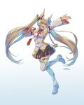  adapted_costume alternate_hairstyle animal_ears boots chest_jewel cosplay facial_mark hatsune_miku hatsune_miku_(cosplay) long_hair low_twintails nia_(blade)_(xenoblade) nia_(xenoblade) simple_background suneiaaa thigh_boots twintails very_long_hair vocaloid white_background xenoblade_chronicles_(series) xenoblade_chronicles_2 yellow_eyes 