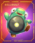  :d bellibolt character_name commentary framed full_body highres kelvin-trainerk leg_up no_humans open_mouth pokemon pokemon_(creature) smile solo twitter_username yellow_eyes 