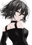  1girl bangs black_choker black_shirt choker closed_mouth grey_eyes grey_hair hair_between_eyes highres looking_at_viewer misteor original shirt short_hair smile solo straight_hair upper_body white_background 