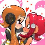  2girls agent_3_(splatoon) agent_8_(splatoon) blush couple face-to-face gakukuru inkling multiple_girls ninniku_(ninnniku105) octarian octoling splatoon_(series) splatoon_2 splatoon_2:_octo_expansion squidbeak_splatoon suction_cups tentacle_hair vest yellow_vest yuri 